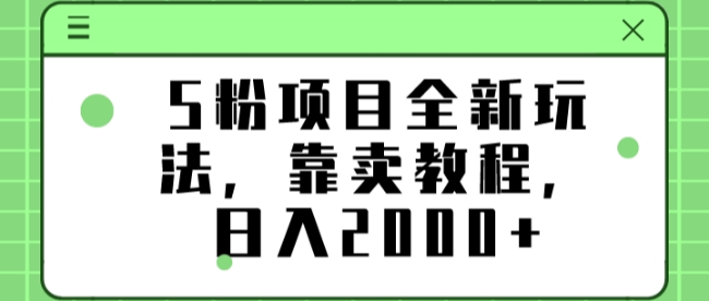 S粉项目全新玩法，靠卖教程，日入2000+